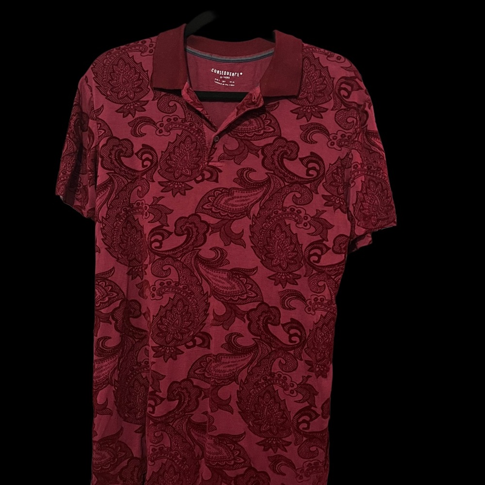Consequence Maroon Knit Paisley Polo Shirt